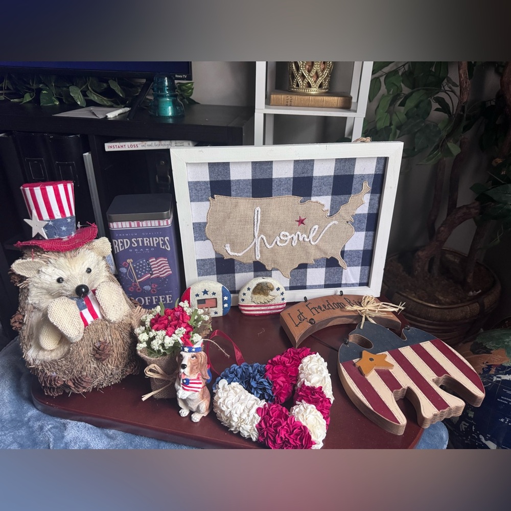 9 Home Accents Patriotic Buffalo Check Framed Wall Art - White, Navy & Beige
